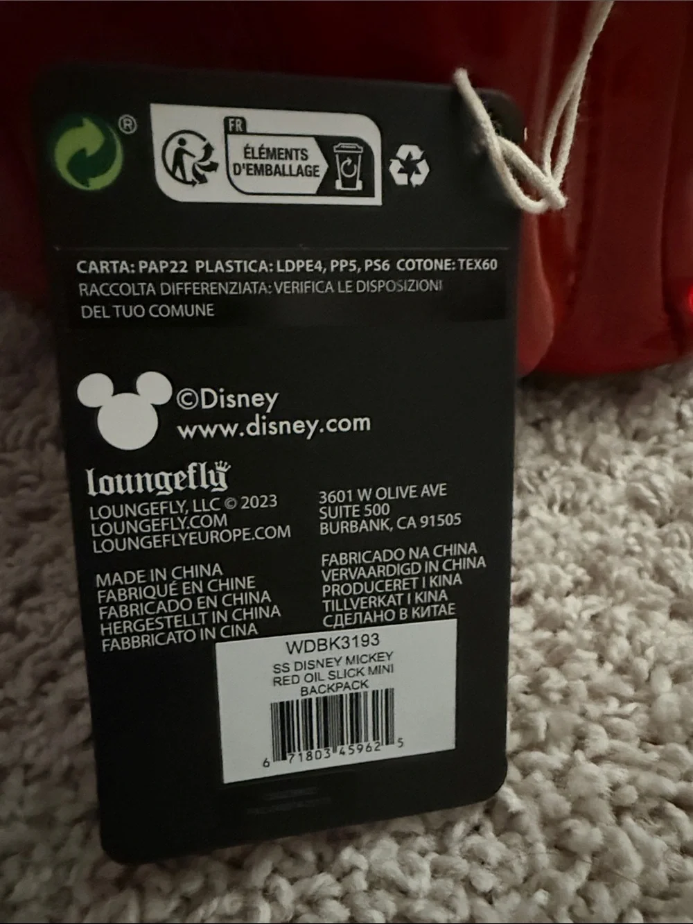 Loungefly Red Oil Slick Mouse Ear Mini Backpack